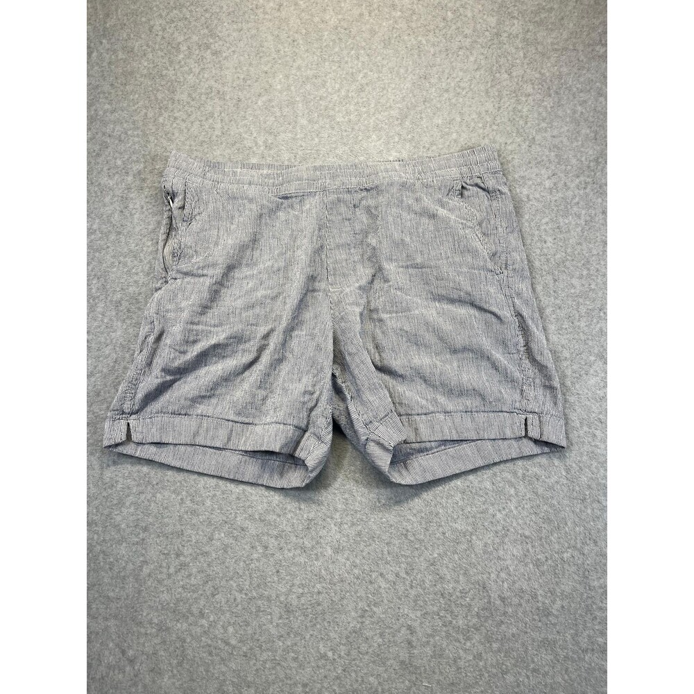 Abercrombie & Fitch Mens XL Blue White Stripe Linen Blend Elastic Pull On Shorts